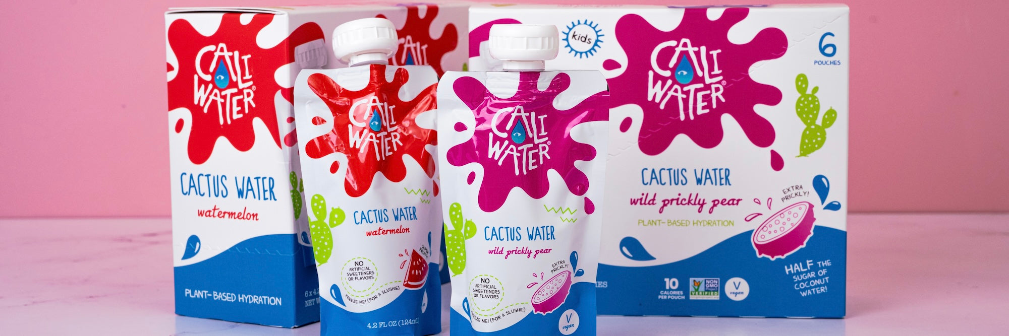 Caliwater Cactus Water Kids Pouches in Watermelon and Prickly Pear